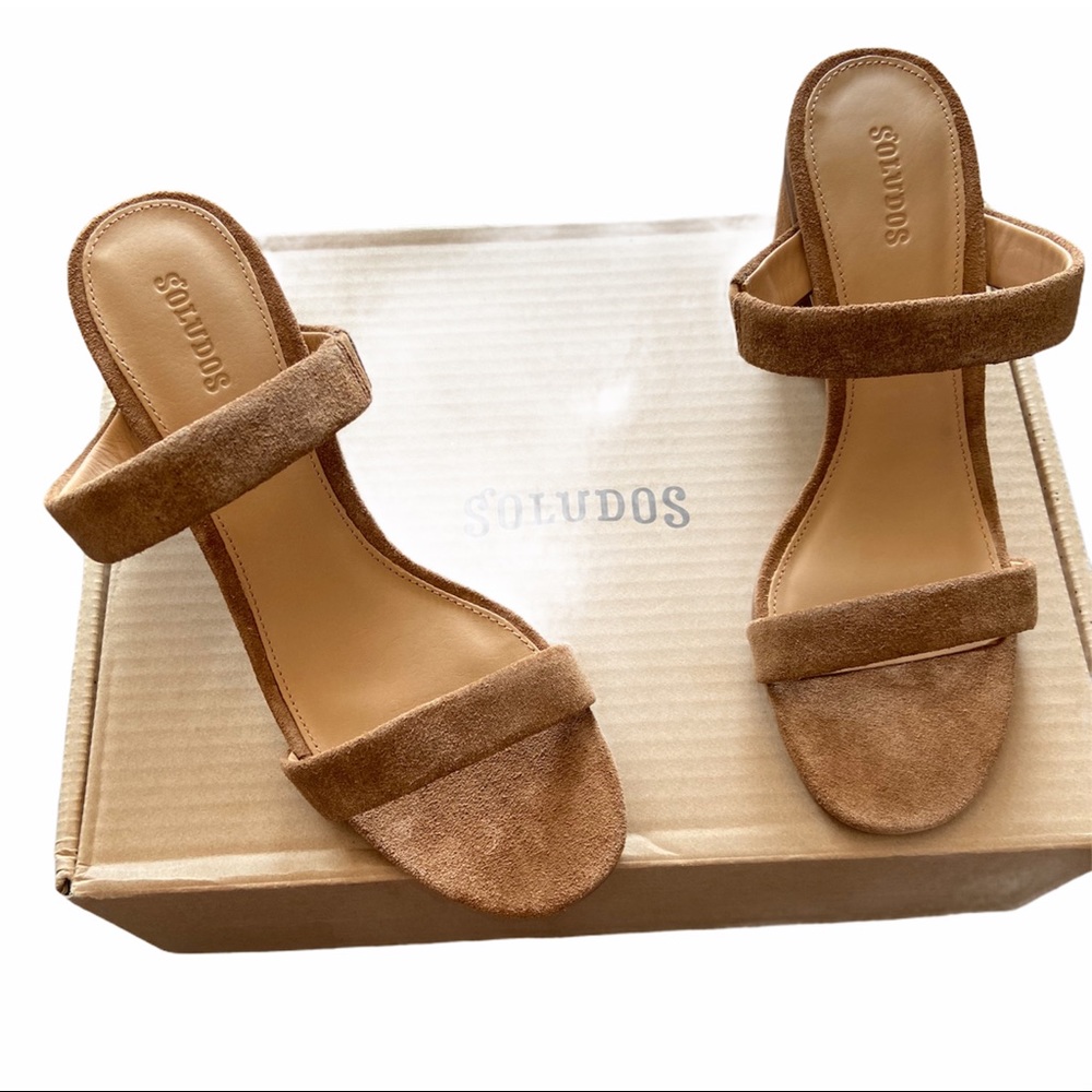Soludos Ines Heel Walnut Leather Sandals - Picture 9 of 10